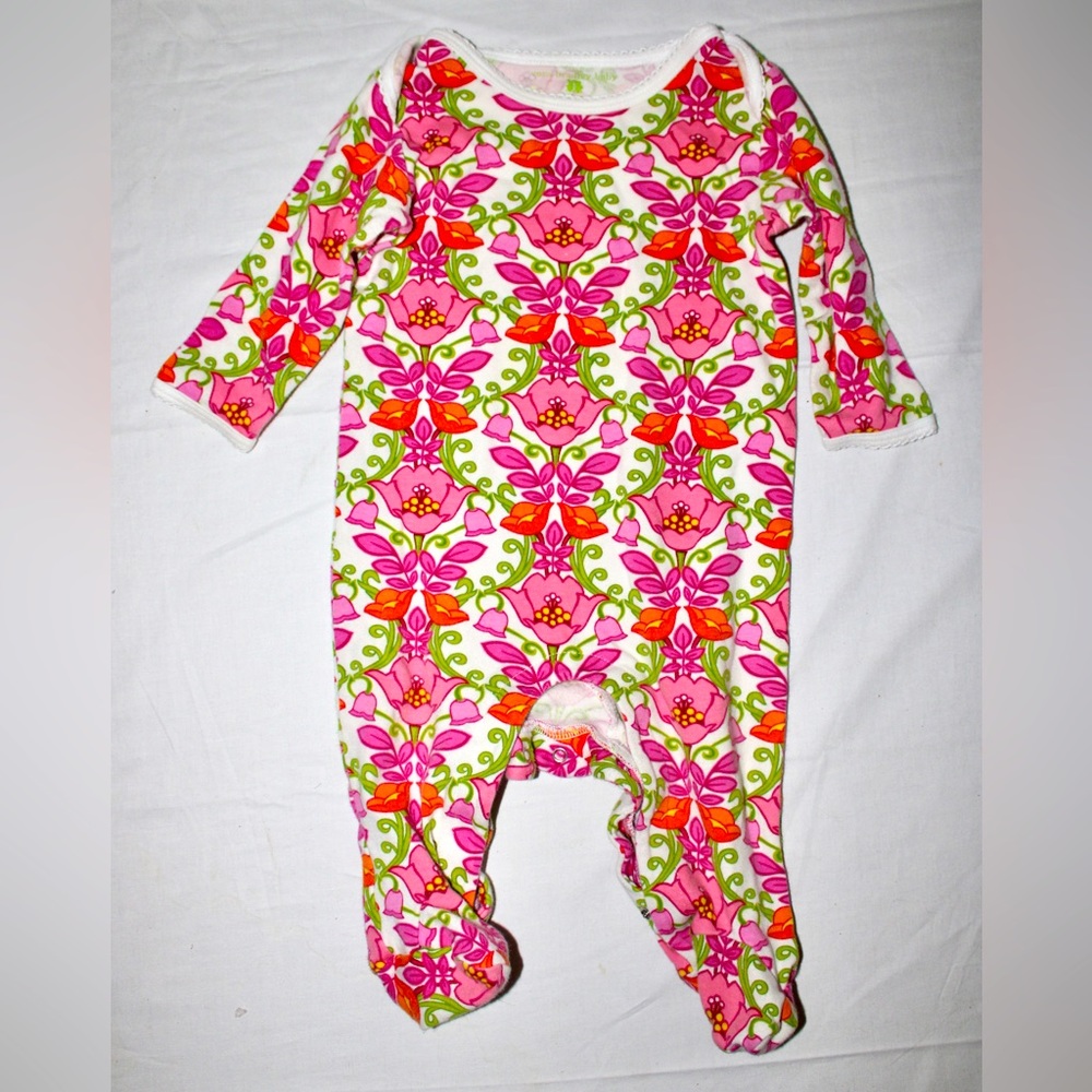 Vera Bradley Baby Girl's 6-9M One Piece Outfit Footie Pink/Green Floral Cotton